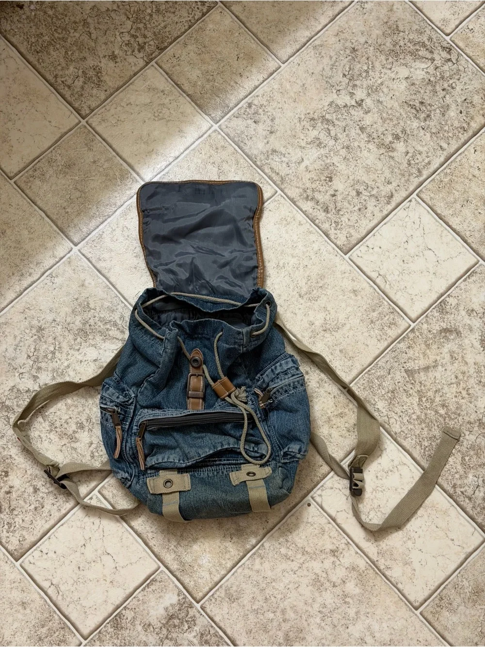 Denim Canvas Drawstring Backpack - Blue